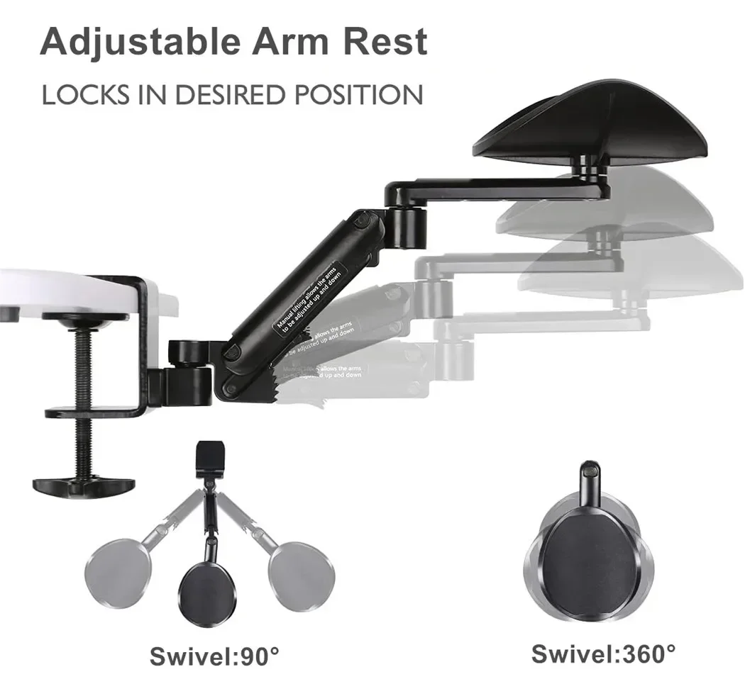 Arm Rest Ergonomic Rotating Computer Desk Arm Support Adjustable Mouse Metal Pad Wrist Armrest Hand Shoulder Clamp-on Table