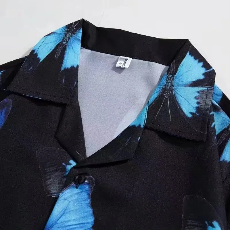 EBAIHUI Retro Floral Women Shirt Loose Hong Kong Style Couple Top Summer Lapel Beach Short Sleeved Ladies Blouse