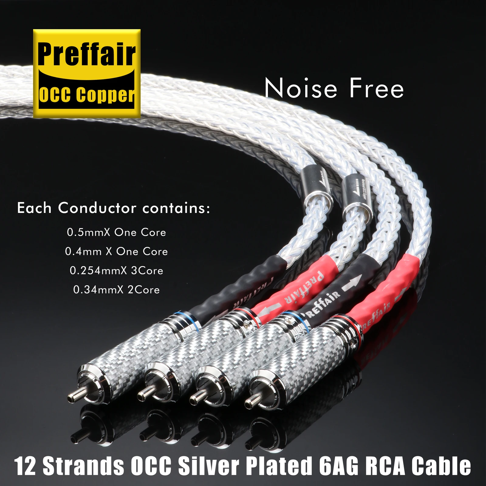 Preffair L303 Silver Plated RCA Cables with Rhodium Plated Plug 12 Cores for Amps and CD Players