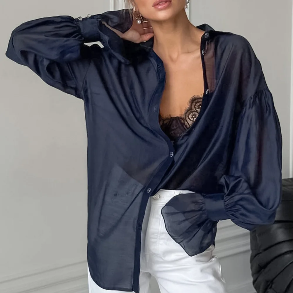 Lady Cloth Autumn. New Style Transparent Long Sleeve Shirt For Women. With A Sense Of Design, Personality, Fashionable Temperame