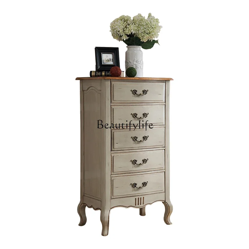 American Country Solid Wood Chest of Drawers Bedroom Simple Two-Color Retro Storage Cabinet Furniture