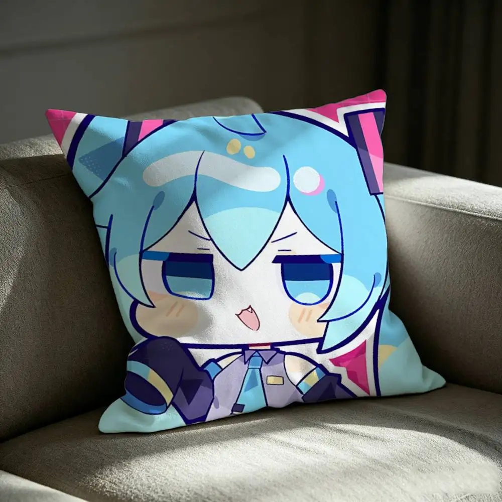 Lovely M-Miku-Chan HD-Printed Square Sofa Pillow Cover Solid Color Living Room Home Decor Cushion Case