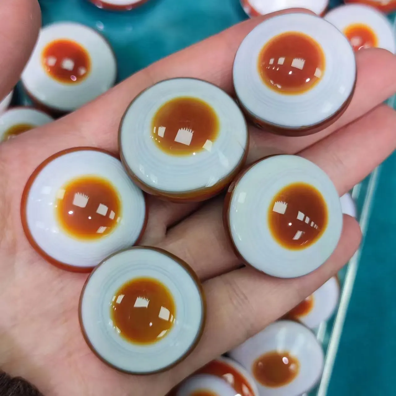 10pcs/lot natural agate big eye sheep plate beads Selected Perfect Red hearts and white edges Positive circle Accessories diy