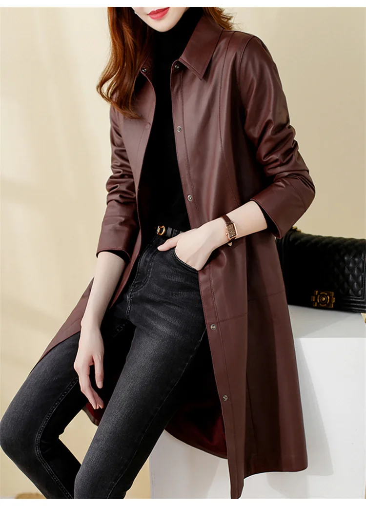 

2023 Genuine Leather Coat Women's Natural Leather Sheepskin Jacket Women Trench Coats Square Neck Fashion Clothes Autumn New FC