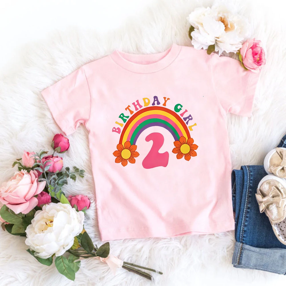 

Rainbow Birthday Girl Shirts Toddler Baby Girls Short Sleeve Tees T-Shirt Gifts Party Tops 1-7 Years Kids Birthday Outfits