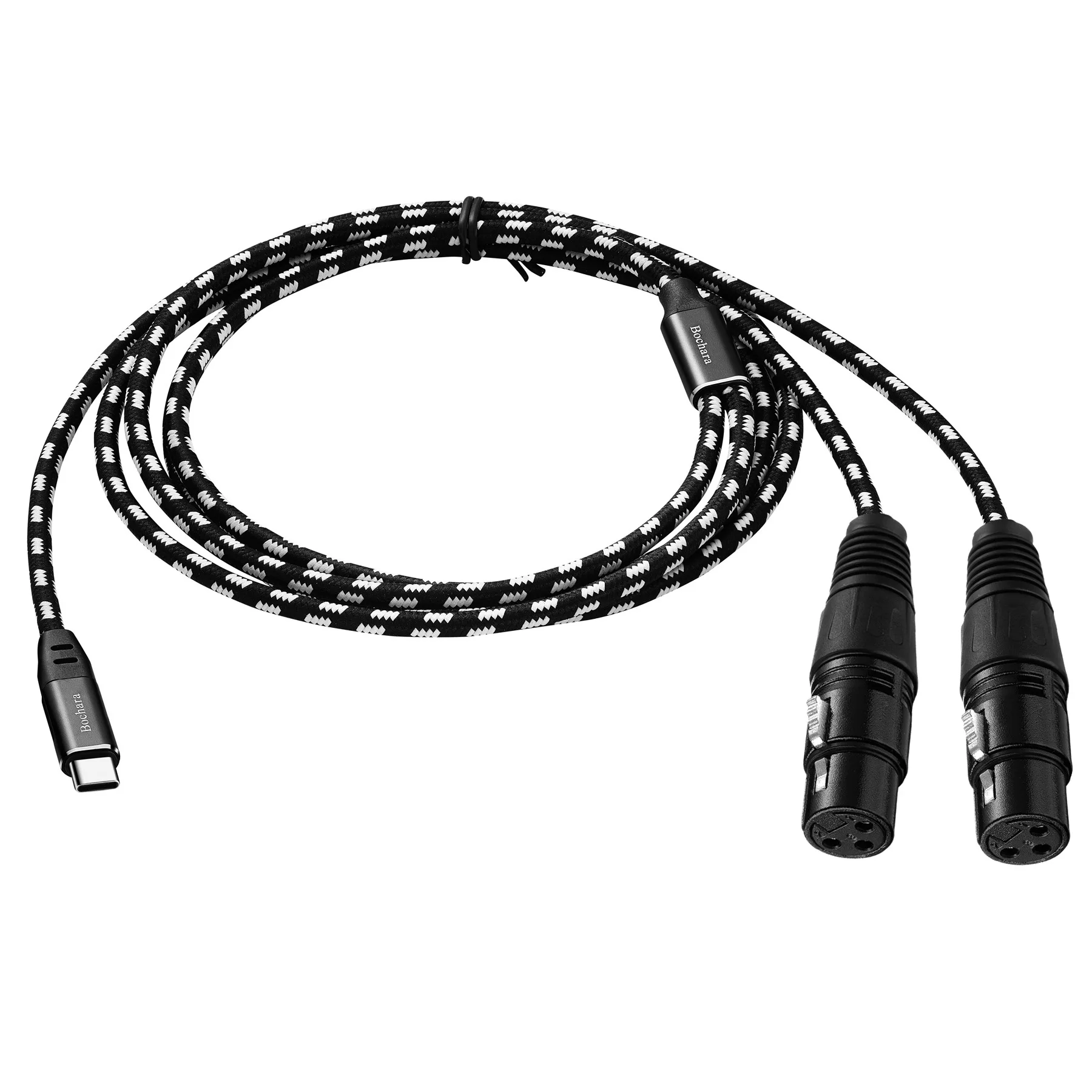 Bochara Braided Type C Audio to Dual XLR Female Cable Built in Chipset Foil+Braided Shielded Output For Speakers