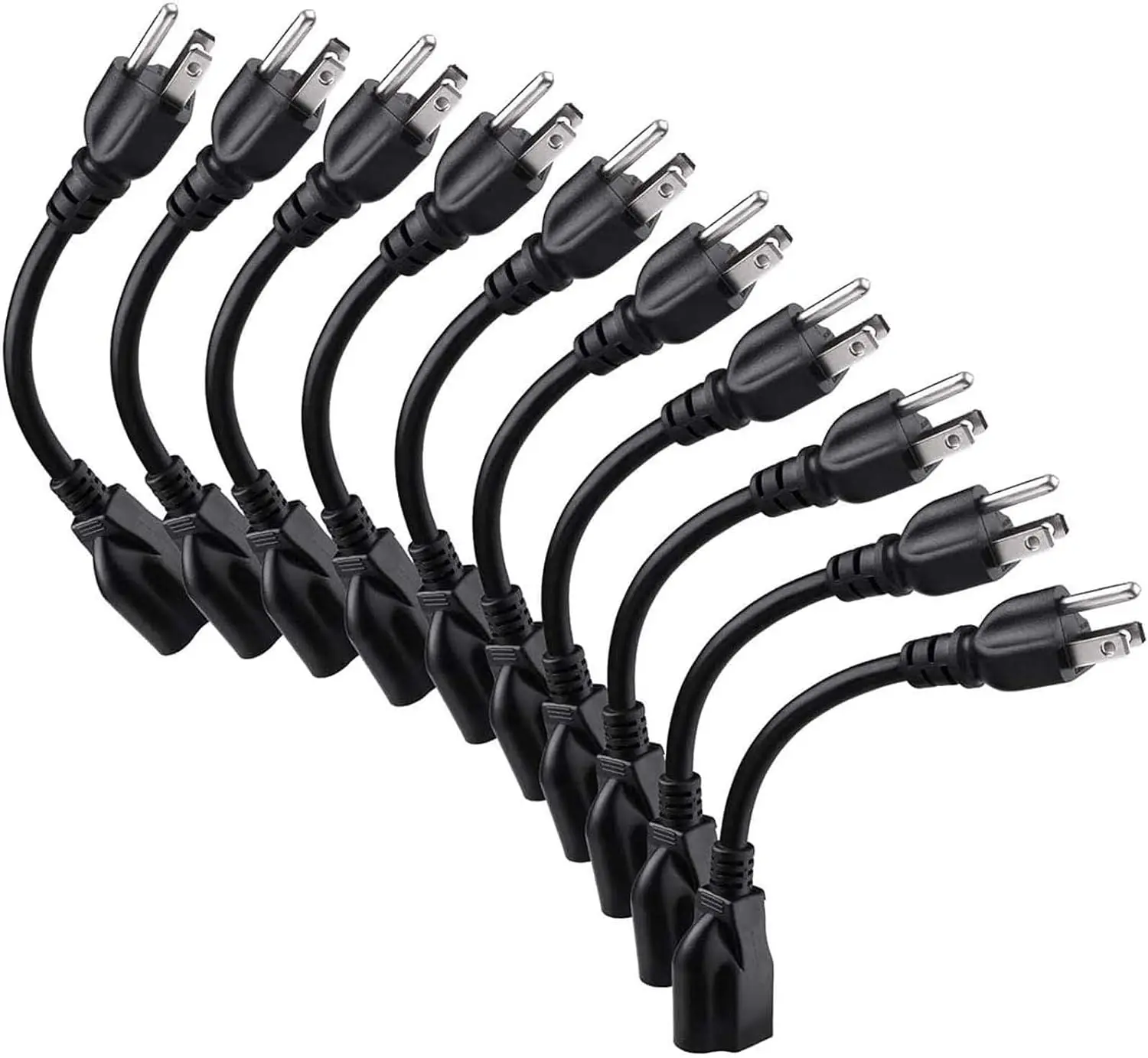 

Short Power Extension Cord Outlet Saver, 16AWG/13A 3 Prong, 8 Inch Black (10 Pack)