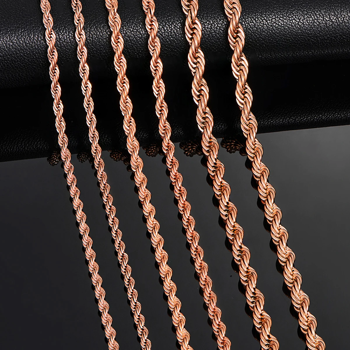 2.3mm/3mm/4mm Rose Gold Color Stainless Steel Twisted Rope Necklaces Classic Men Boy Chain 16 to 30 Inches