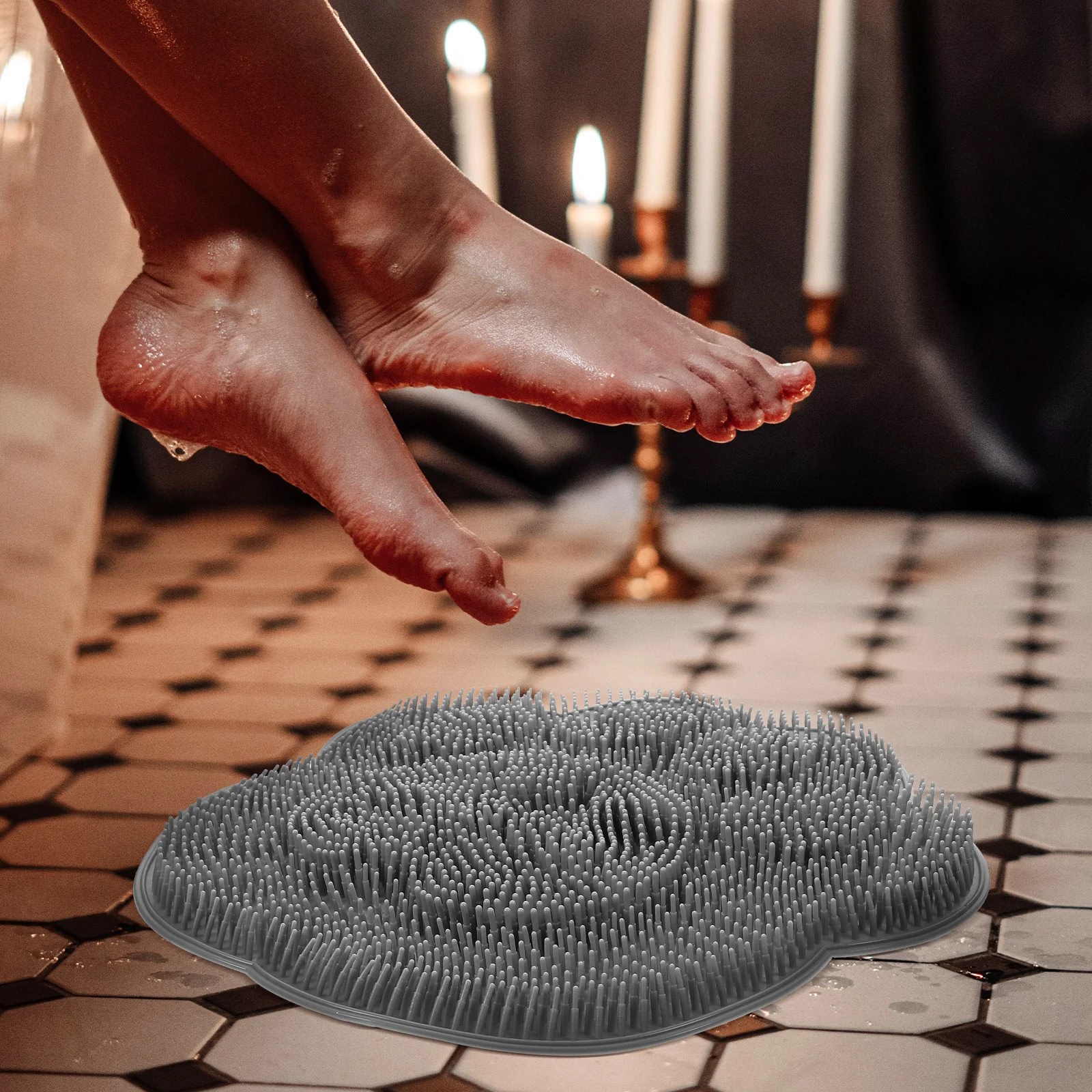 

1pcs Grey Back Shower Bath Brush Cleaner Massage Pad Suction Cups Non-Skid Bathroom Floor Adhesive TPR Material Durable Smooth