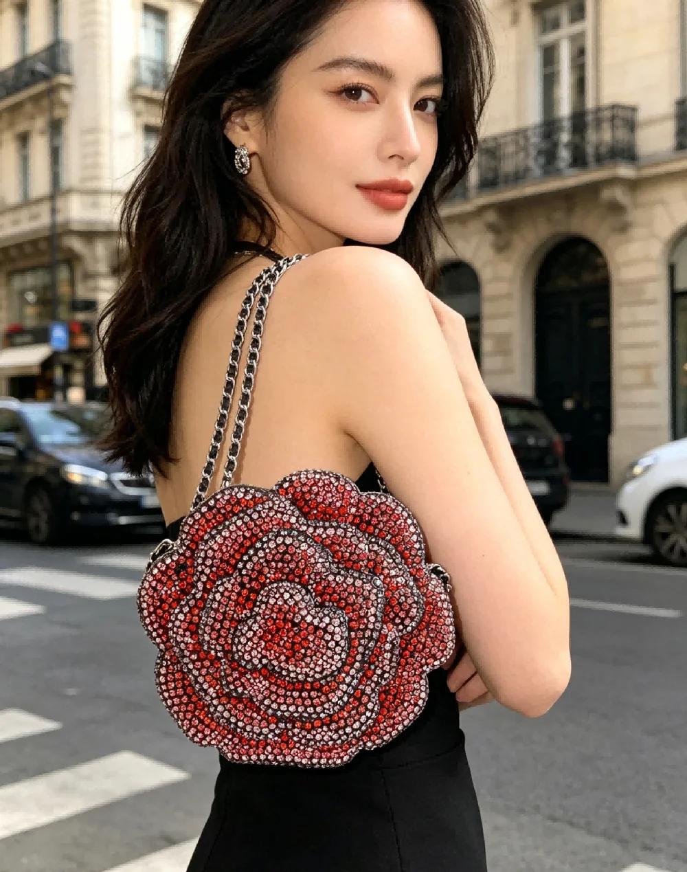 

﻿ Rose Flower Pink Rhinestones Evening Clutches Women Floral Yellow Crystal Evening Bags Bridal Wedding Party Clutch Purse