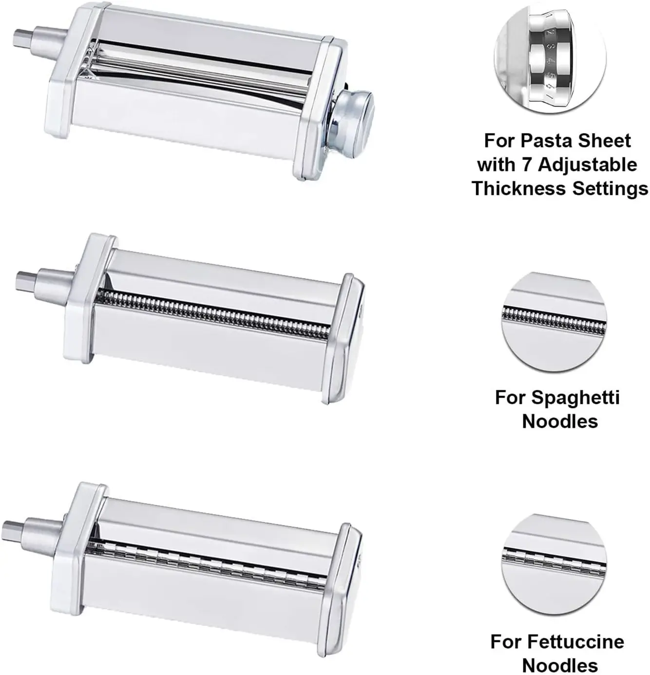 مجموعة مرفقات صانع المعكرونة من الفولاذ المقاوم للصدأ 304 لخلاط الوقوف 8 إعدادات سميكة سهلة التنظيف لـ 3 أنواع من المعكرونة محلية الصنع