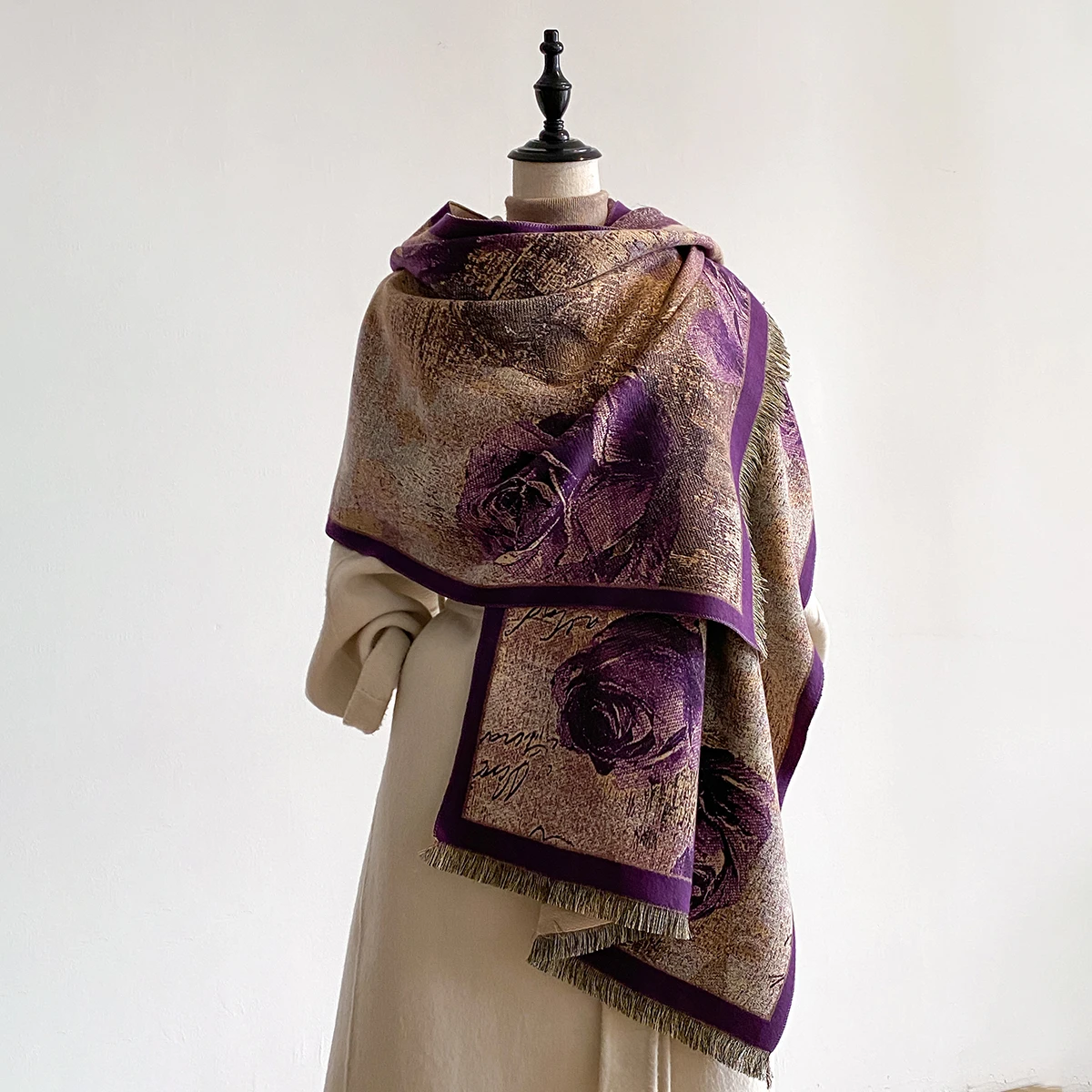 

Winter Warm Pashmina Scarf Luxury Tassel Shawl for Women, Made of Imitation Cashmere, Thickened and Warp - knitted, Cold proof