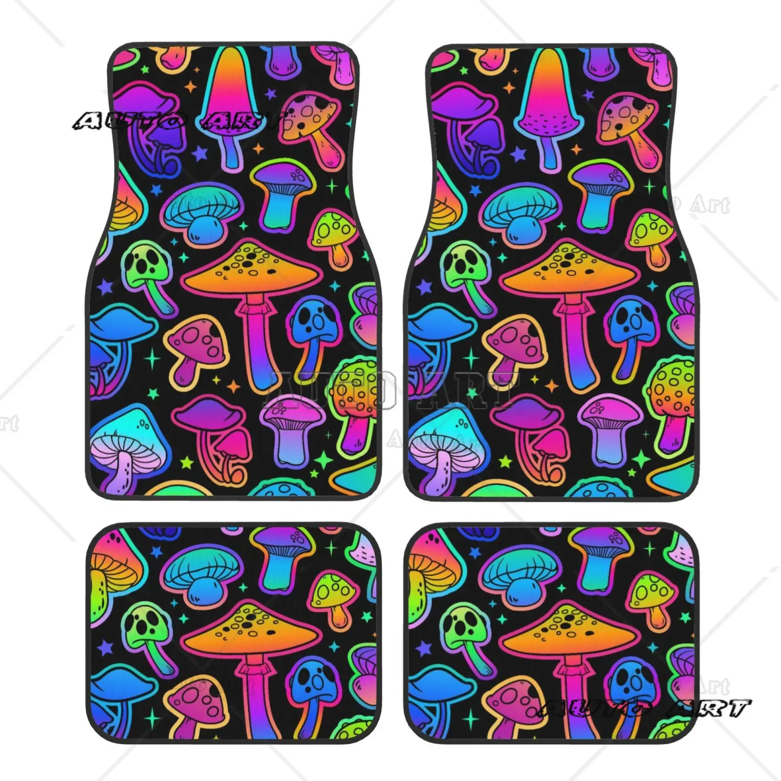 

Красочный автомобильный напольный коврик с психоделическим грибным узором на Хэллоуин, набор из 4 водонепроницаемых и подходит для всех моделей автомобилей