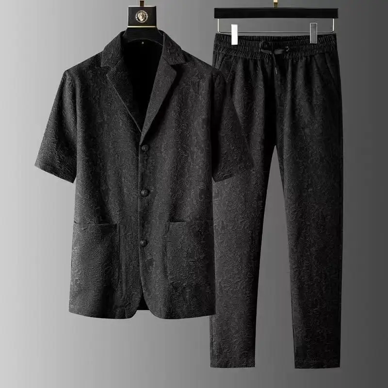 Short-sleeved Casual Suit Set Men's Summer New Slim Korean Style Sets Two-piece Men's