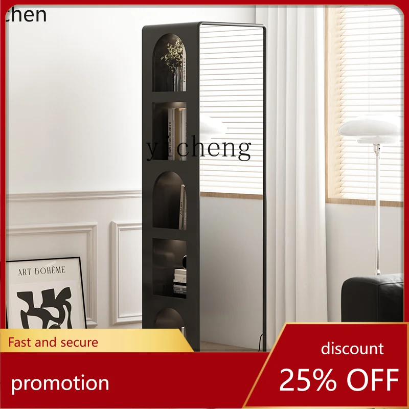 HXL solid wood floor-to-ceiling full-body mirror rotatable full-length mirror multi-functional retro bookcase storage rack