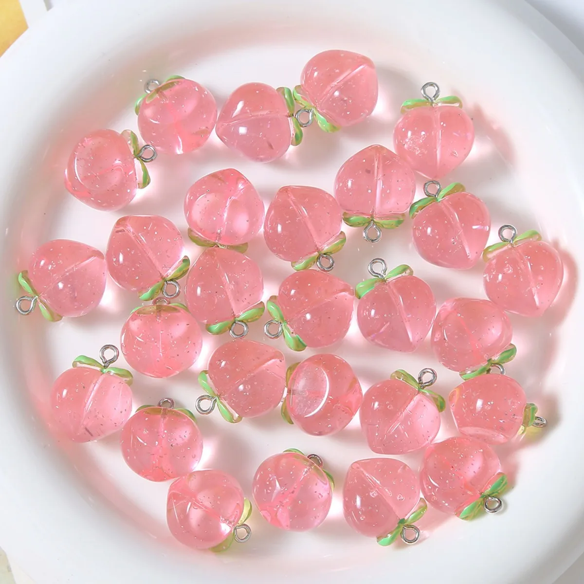 SG10 10Pcs 20mm Cute Transparent Fruit Peach Flat Charms Pen