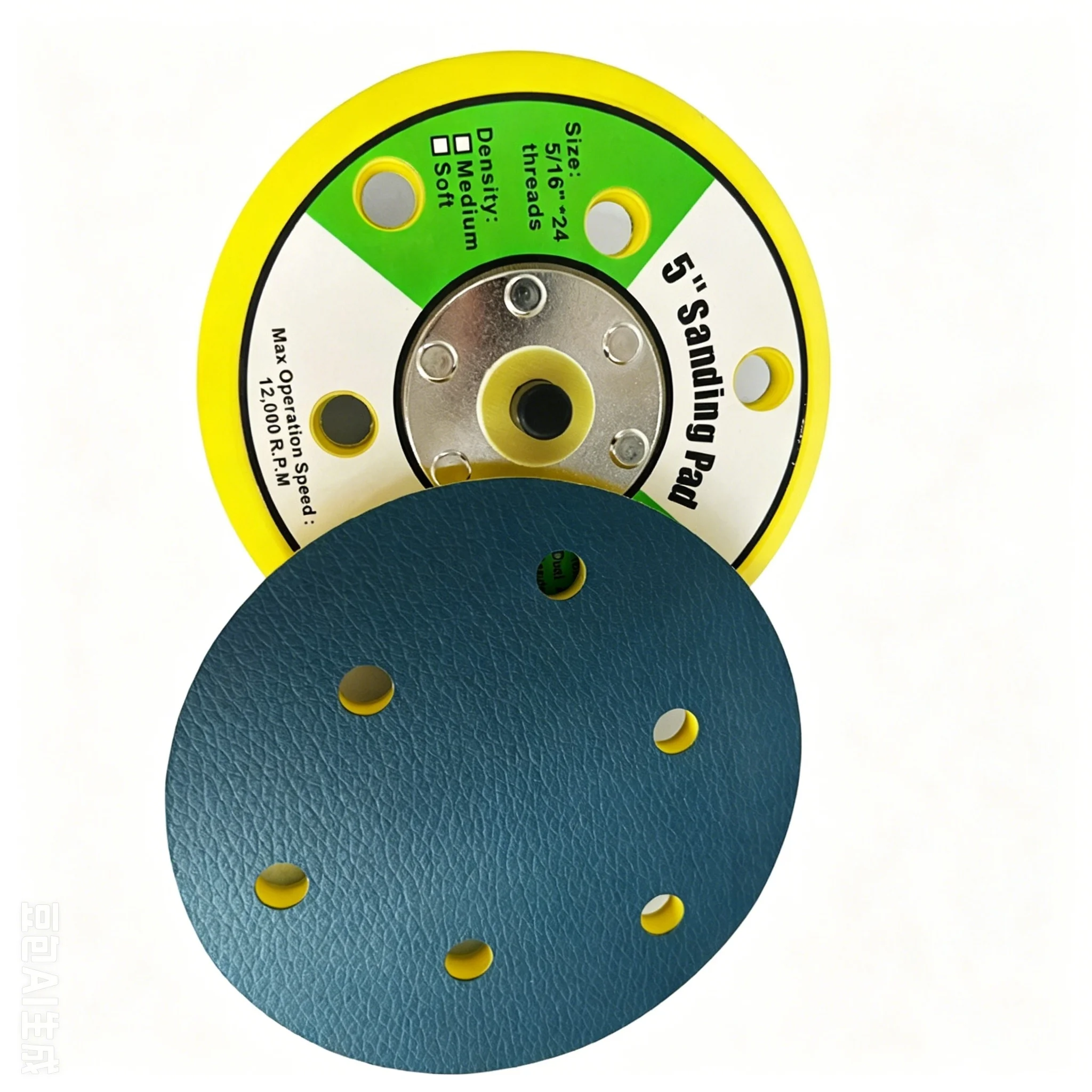 5 Inch Diameter Air Powered Polishing Disc with 6 Mounting Holes and Polyurethane Leather Backing for Metal and Wood