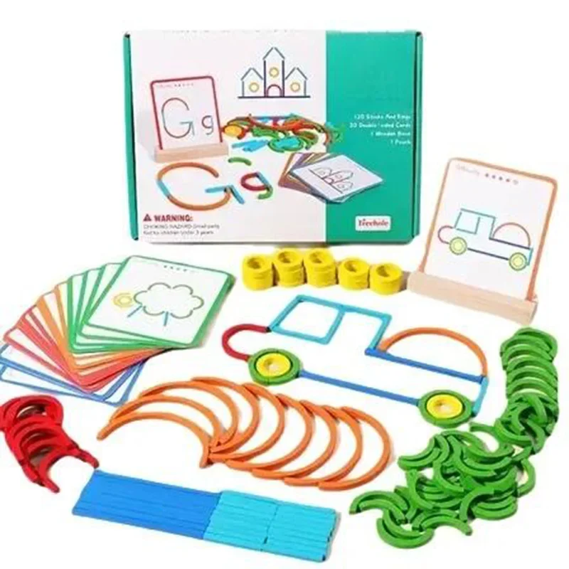 몬테소리 나무 창의력 막대와 링 지능 게임 유아 교육용 장난감