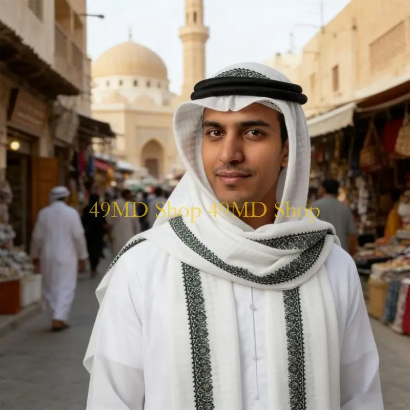 49MD Traditional Arab Theme Shemagh Head Cover Scarf For Adult Men Everyday Wear Comfortable Keffiyeh Headwrap For Travel