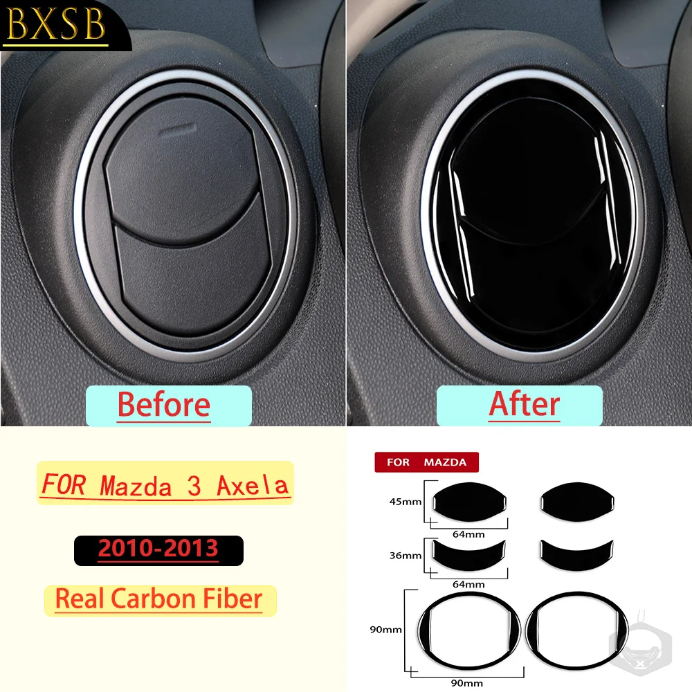 For Mazda 3 Axela 2010-2013 Left Right Dashboard AC Air Vent Outlet Trim Real Soft Carbon Fiber Interior Accessories Stickers