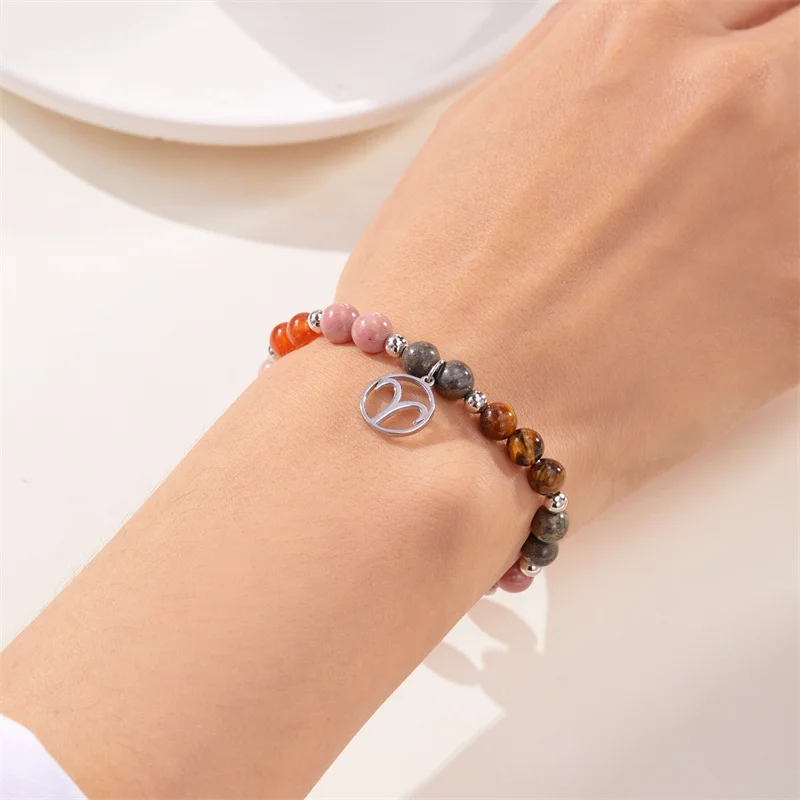 Minimalistische Bunte Naturstein-Perlenarmbänder für Damen und Herren, Modische Handgefertigte 12 Sternzeichen-Armbänder, Schmuck – Detail 11