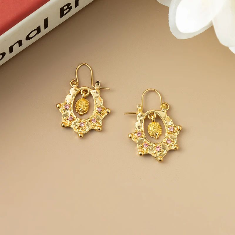 Gold Color Moroccan Luxury Golden Drop Earrings For Women Fashion Hedgehog Shape Banquet Jewelry French Hook Dangle Earring Drop