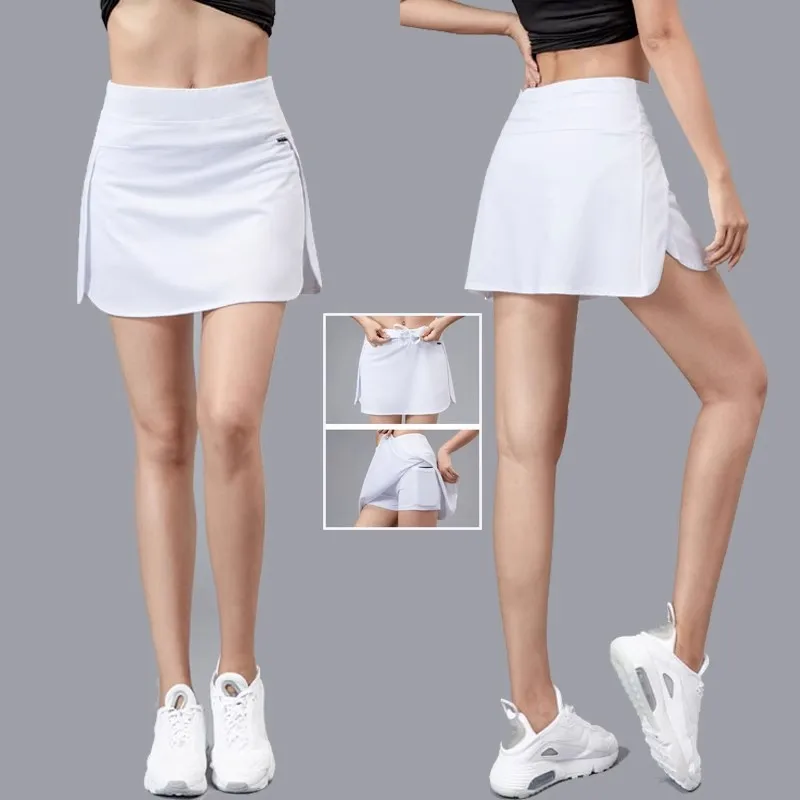 2025 Fashion Running Shorts Built-in Side Pocket False 2 Pieces Tennis Mini Skirt Cooling Quick Dry Breathable Yoga Skirt Women