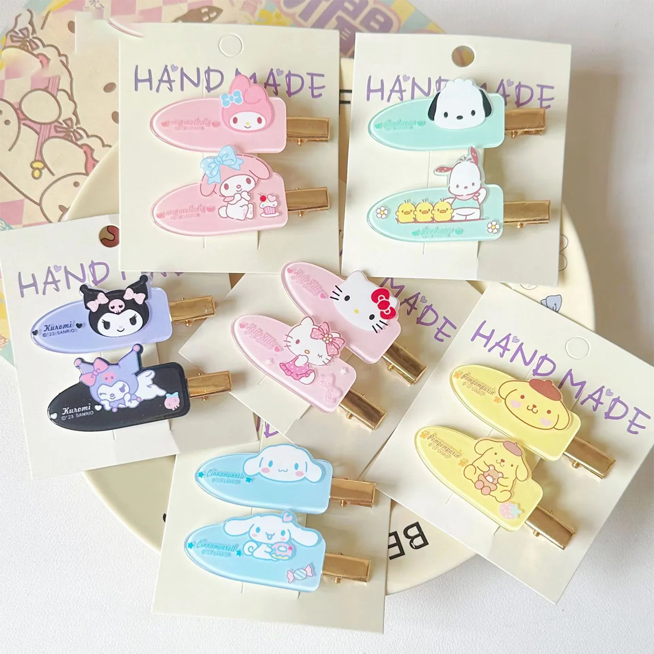 Cute Sanrio Characters Hair Clips - My Melody Kuromi Cinnamoroll Hello Kitty Pompompurin Pochacco Acrylic No Crease Barrettes