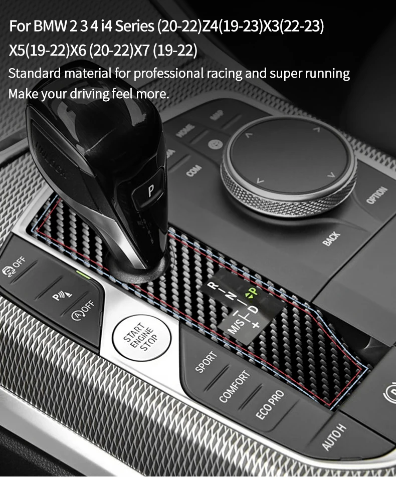 Carbon Faser Für BMW 2/3/4/i4 Serie Z4 X3 X5 X6 X7 Auto Getriebe Shift Panel trim Rahmen Aufkleber Anti Scratch Innen Zubehör – Detail 1