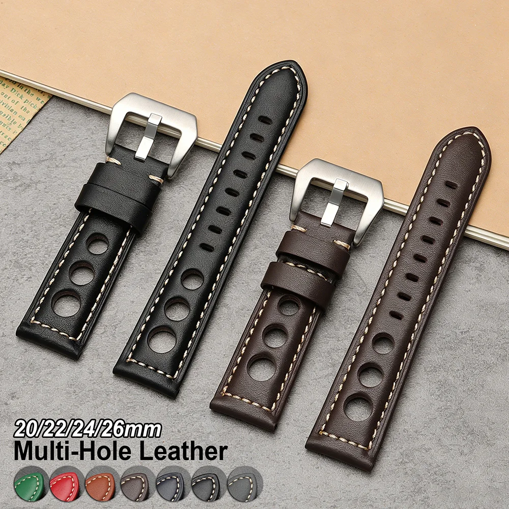 

Cowhide Watch Strap 20mm 22mm 24mm 26mm Leather Bracelet Women Men Fashion Hole Watch Band Belt for Panerai for Seiko for Omega
