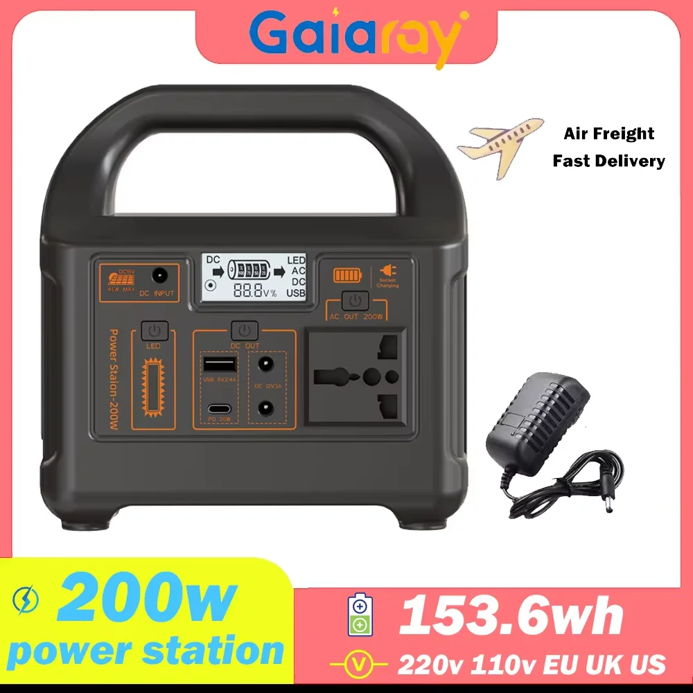 Gaiaray 200W محطة طاقة محمولة 153.6Wh شحن الطاقة الشمسية 220V 110V LiFePo4 بطارية للتخييم في الهواء الطلق وRV #1