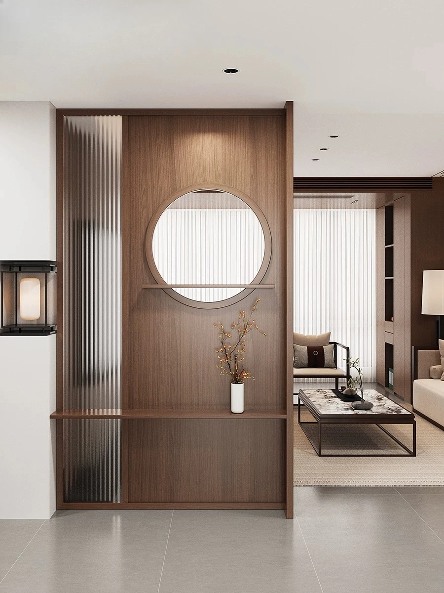 New Chinese-style entrance screen partition living room door block solid wood hotel entry Changhong glass modern simplicity