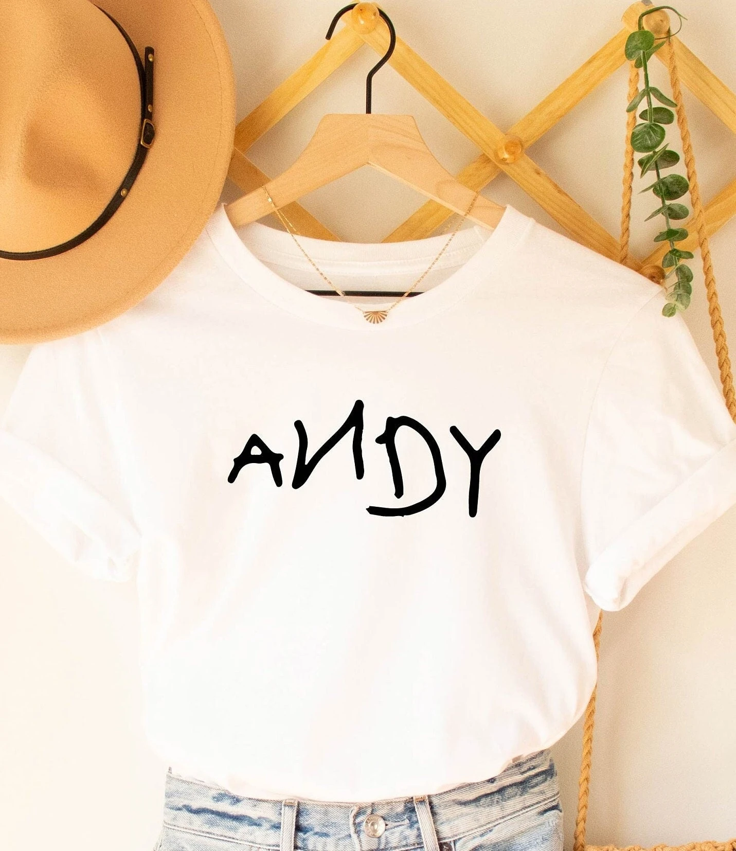 

Andy Simple Letter Графический принт Летняя роскошная брендовая мужская и женская футболка из чистого хлопка с коротким рукавом Модная одежда