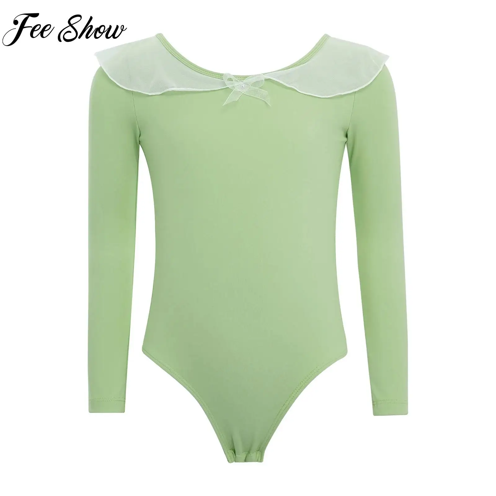 

Children Girls Gymnastics Ballet Dance Leotard Bodysuit Long Sleeve Mesh Leotard for Practice Performance Competition