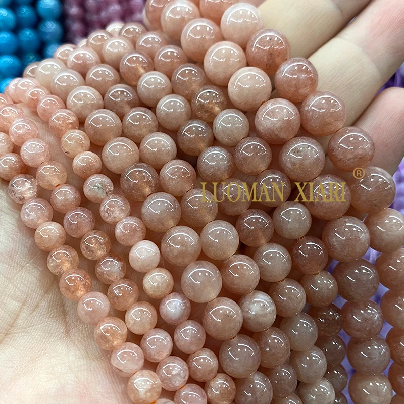 6-10MM Natural Stone Sunstone Colors Chalcedony Loose Round Spacer Beads for Jewelry Making Diy Bracelets Charms Accessories