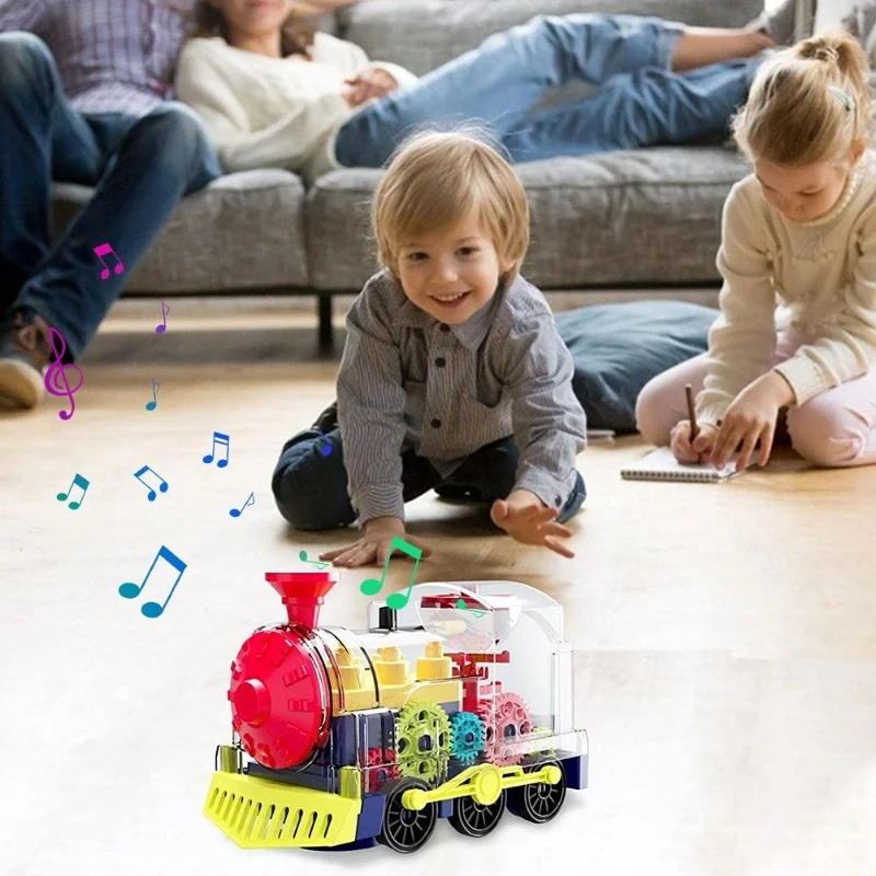 Set di treni elettrici Treno elettrico trasparente con luce musicale Giocattolo rotante Regalo di compleanno per bambini per bambini