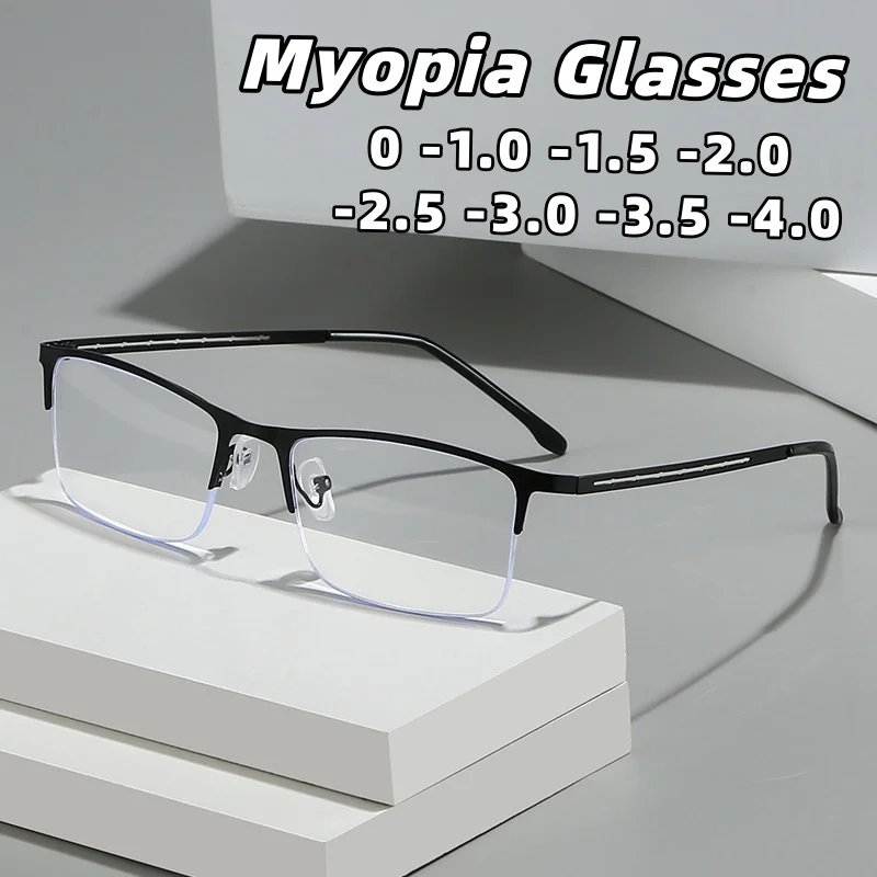 

Retro Semi-rimless Myopia Glasses Fashionable and Versatile Openwork Temple Eyewear Minus Diopter Eyeglasses 0 To -4.0