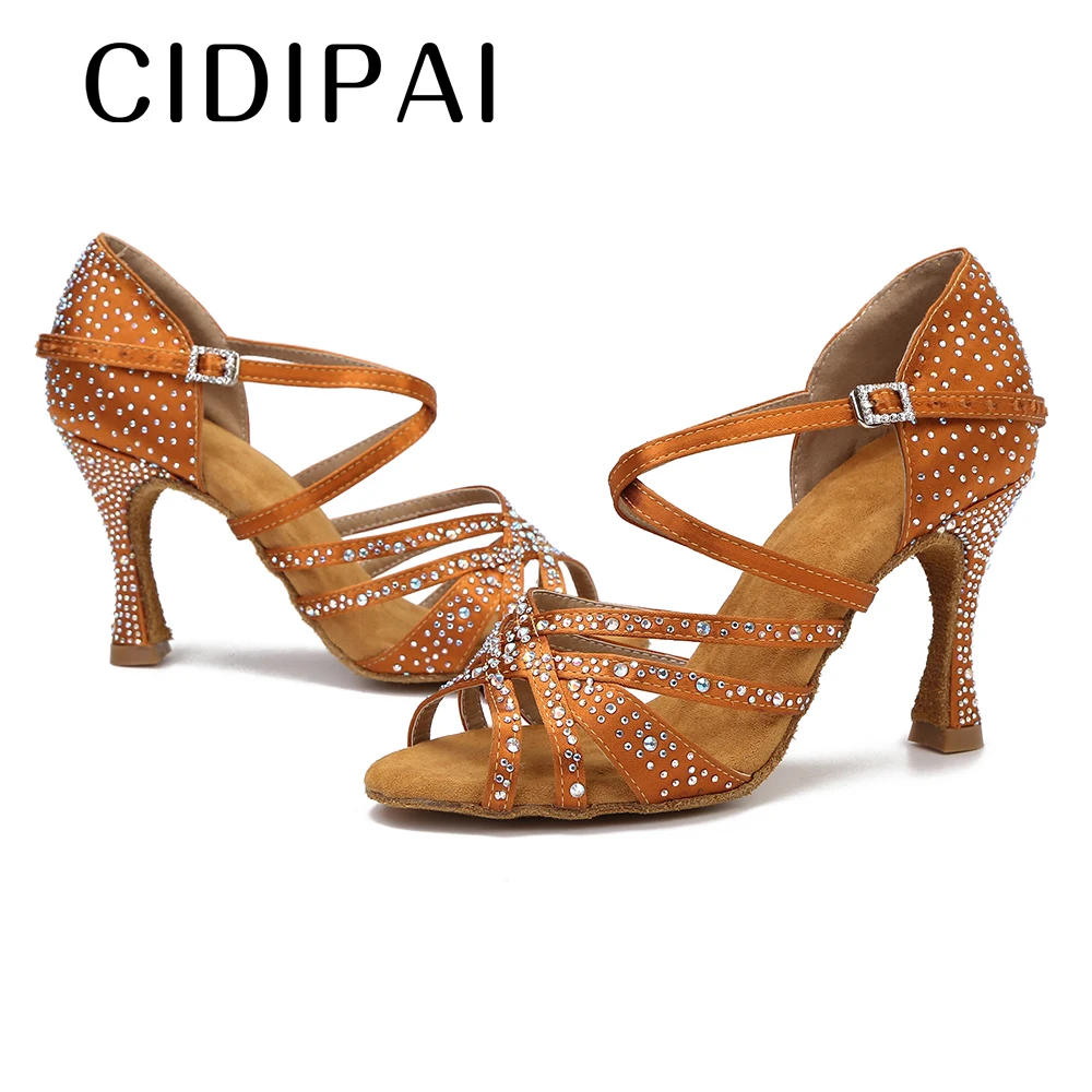 CIDIPAI Satin Latin Dance Shoes Woman Salsa Performance Ballroom Dancing Shoes Purple Brown Black Party Sandals Women High Heels