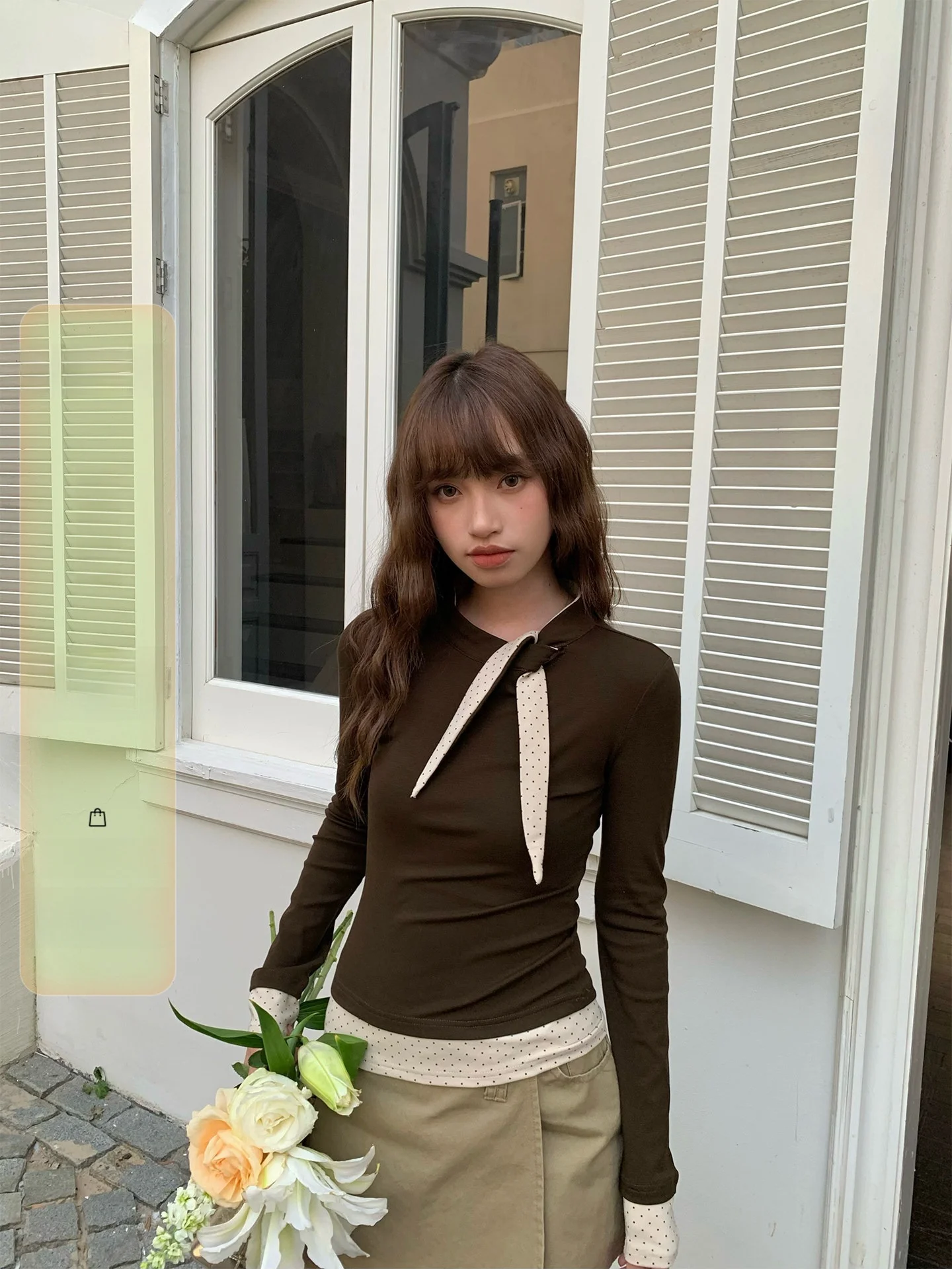 

Spring Faion Polka Dot Splice Slim Fit Long Sve T-irt Women's Casual Wear Outerwear Sweat ng round Ne Top