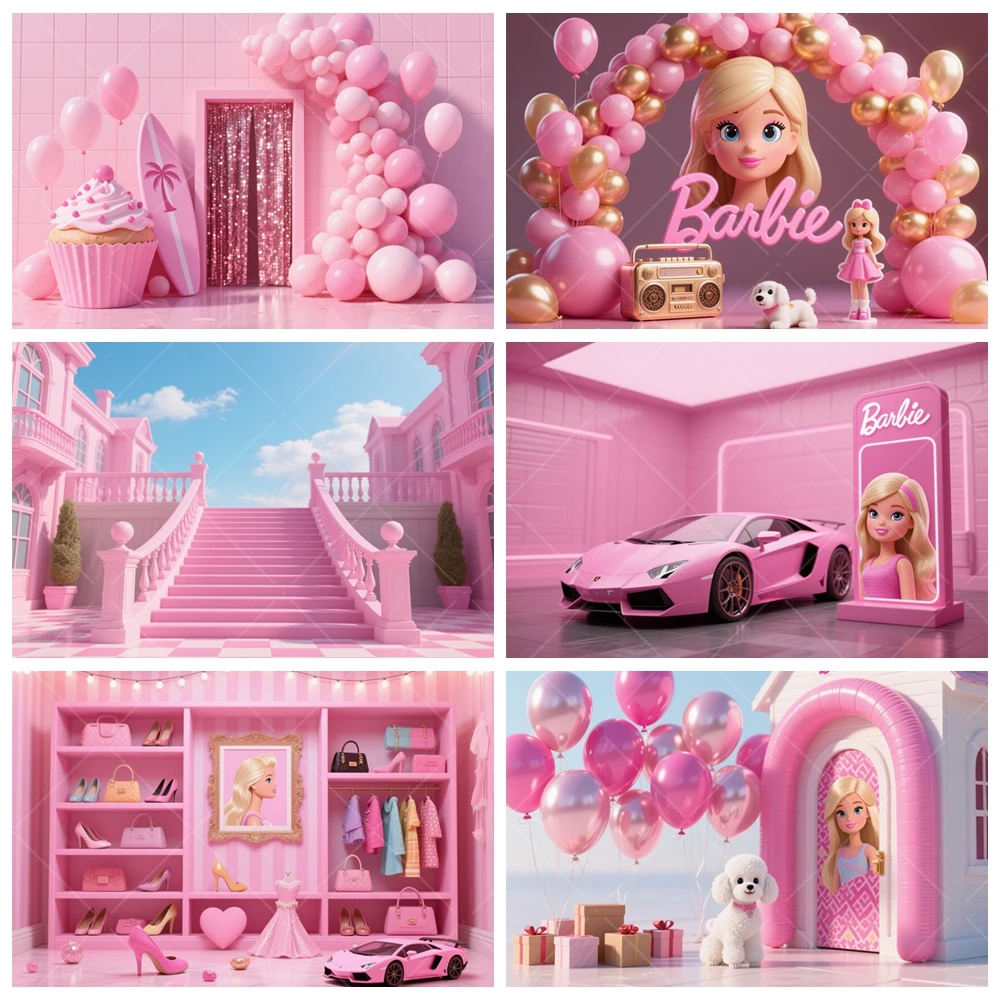 

Barbie Pink Background Princess Children Girl Birthday Cake Smash Photography Backdrop Baby Shower Custom Gift Room Decor Props