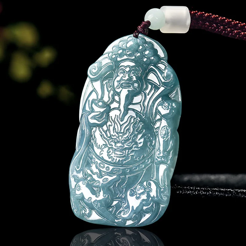 

Natural A-grade Jade Blue Water Welcoming Fortune God Pendant Ice Jadeite Men's Gifts Women's Charms Jewelry Drop Shipping