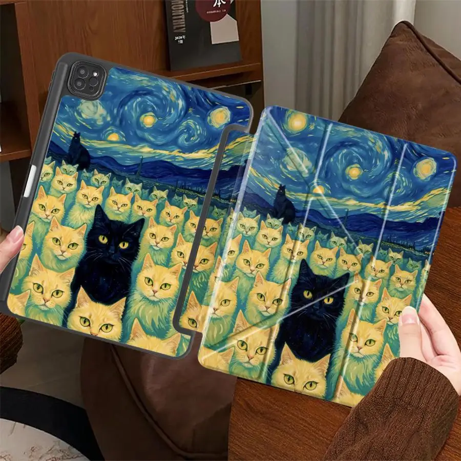 Van Gogh Cat Fashion Tablet Case For iPad Mini 6 7 Pro 2025 Air 4 5 M3 M2 1 2 M4 11inch Pro 11th 10th 9th 8th 7th 12.9inch
