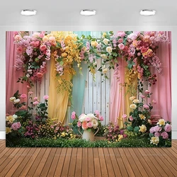 Romantic Curtain Flower Photography Backdrops Wedding Bridal Shower Party Decor Supplies Baby Shower Portrait Background Banner