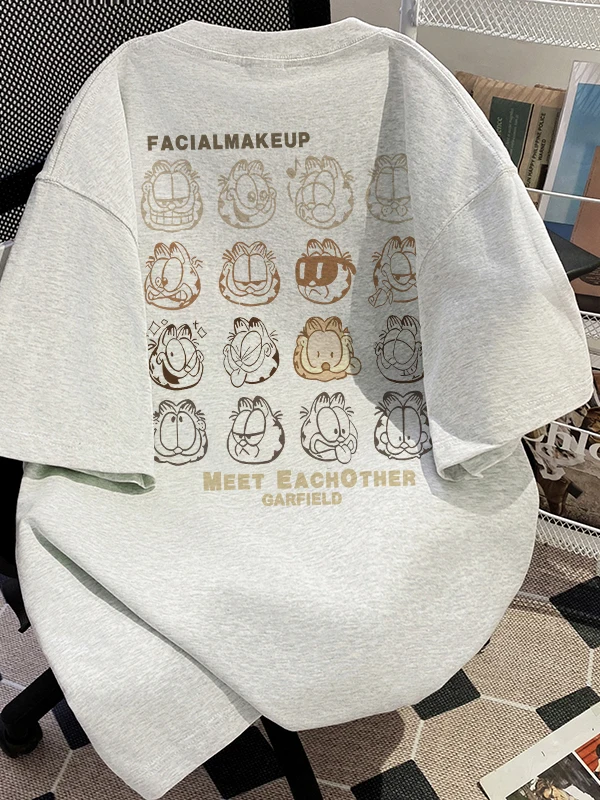 Loose Unisex Pure Cotton Short Sleeve T-Shirt Cartoon  Head Design Breathable Summer Casual Wear Shoulder Line Design