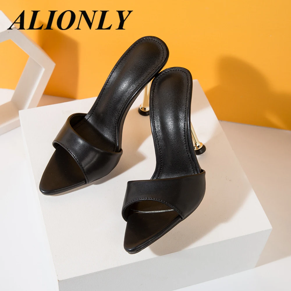

Alionly 2026 New Slippers Design Strange Women Mule Thin Heels Sandals Flip Flops Pointed toe Slides Party Shoes