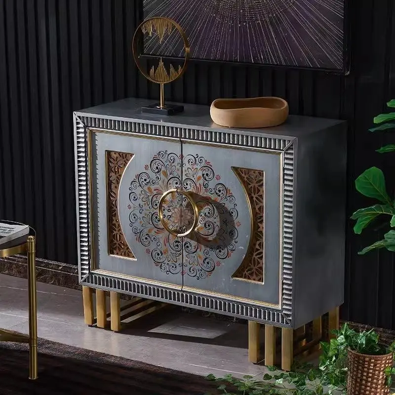 Gabinete de entrada retro americano, almacenamiento decorativo de lujo ligero en el vestíbulo de entrada, gabinete lateral de comedor, pasillo decorativo