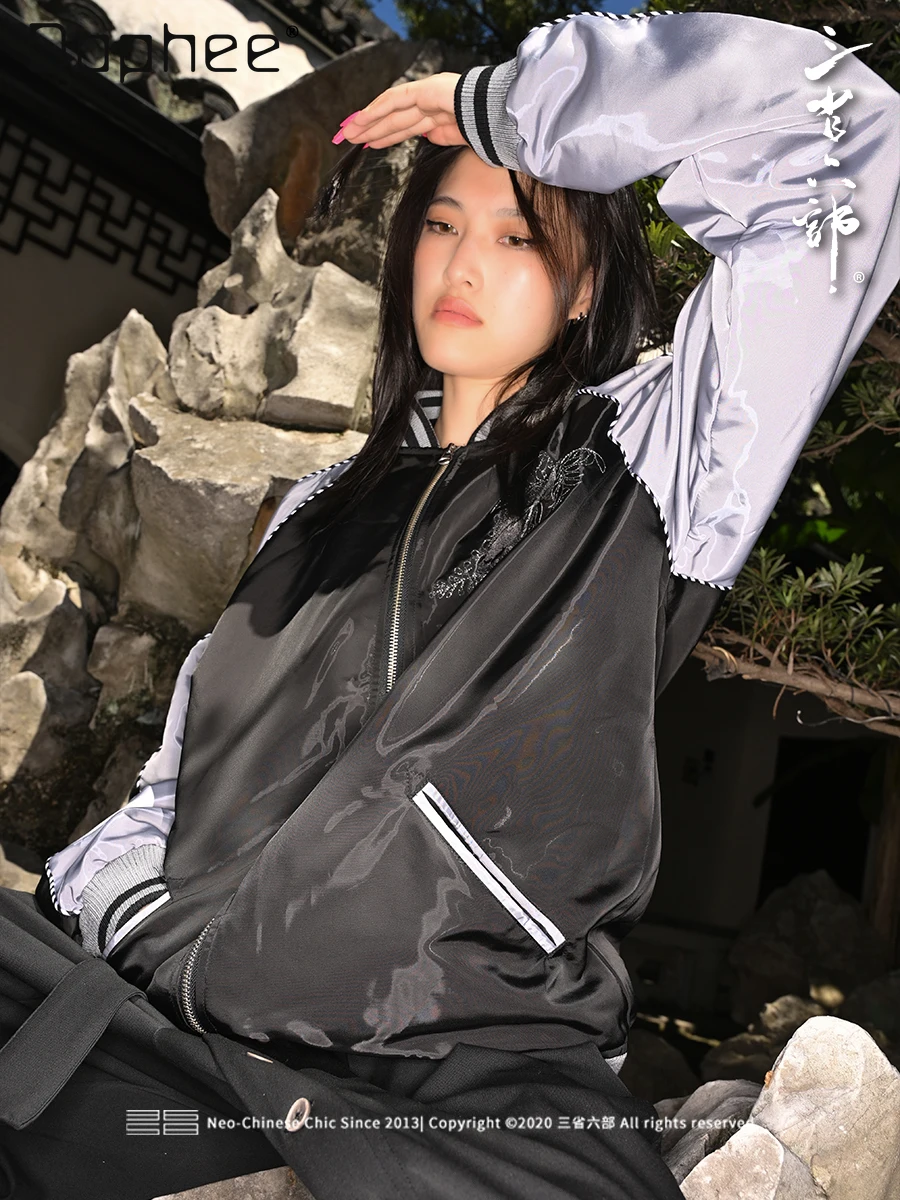 High Street Trendy Baseball Jackets Autumn New Vintage Heavy Embroidery Floral Patchwork Loose Casual Jacket Men Clothing