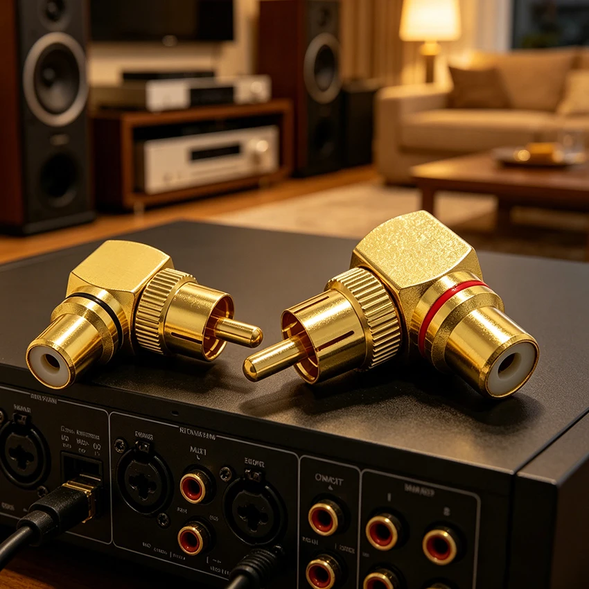 For Speaker Audio Video Equipment  All Copper L-shaped Lotus RCA Right Angle Elbow 90 Degree Male to Female Conversion Plug