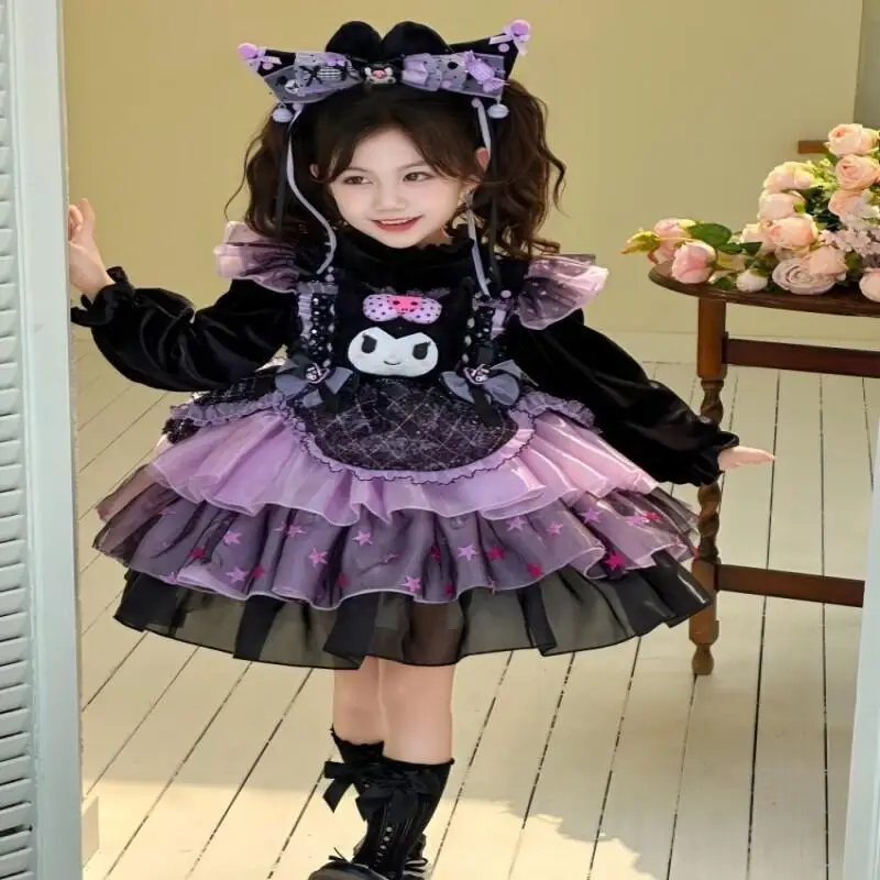 

Детское платье принцессы Sanrio Kuromi, пышное платье в стиле Лолиты, детское милое модное платье для девочек, подарки на Хэллоуин, день рождения, ролевая игра, хит продаж