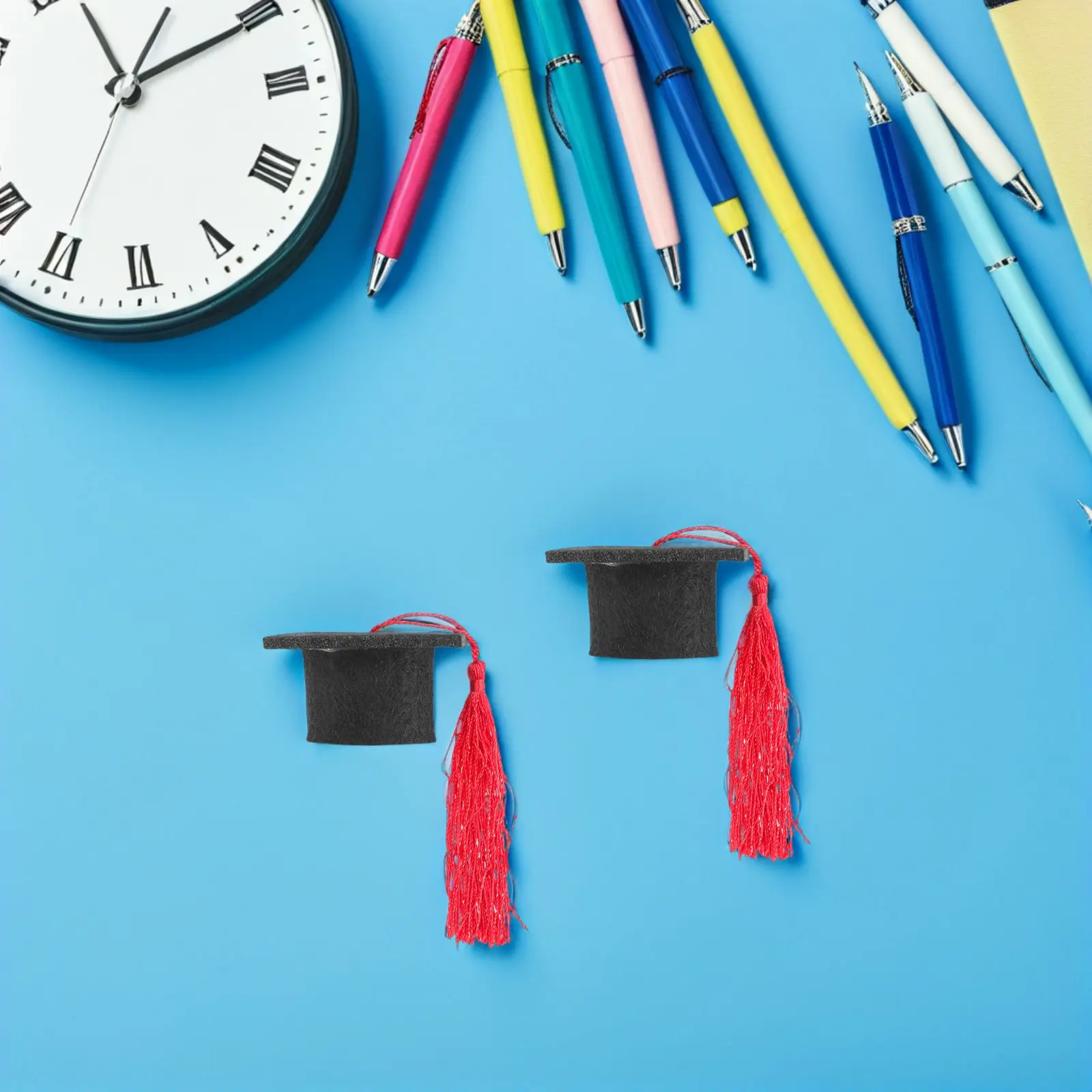 20Pcs Mini Graduation Caps with Red Tassels Felt Graduation Craft Party Decorations Cake Toppers Bottle Favors 2.2x2.2x1.3in